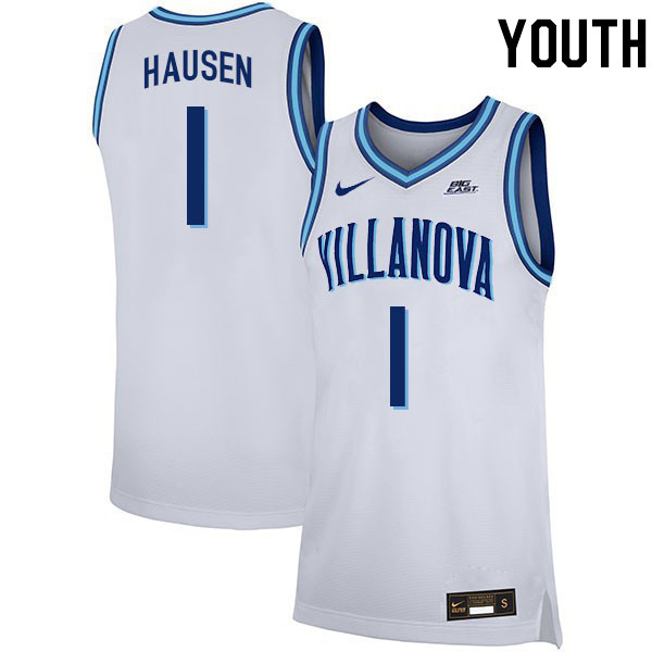 Youth #1 Brendan Hausen Willanova Wildcats College 2022-23 Basketball Stitched Jerseys Sale-White
